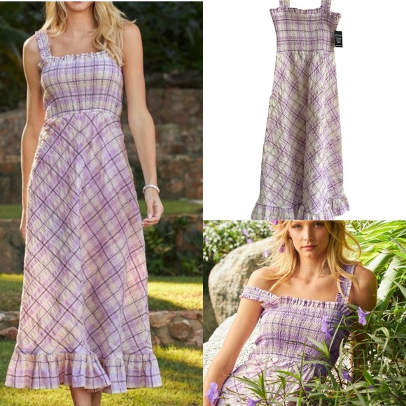 Boston Proper Dresses & Skirts - NWT Boston Proper Smocked Plaid Seersucker Dress In Lilac‎ And White. so …